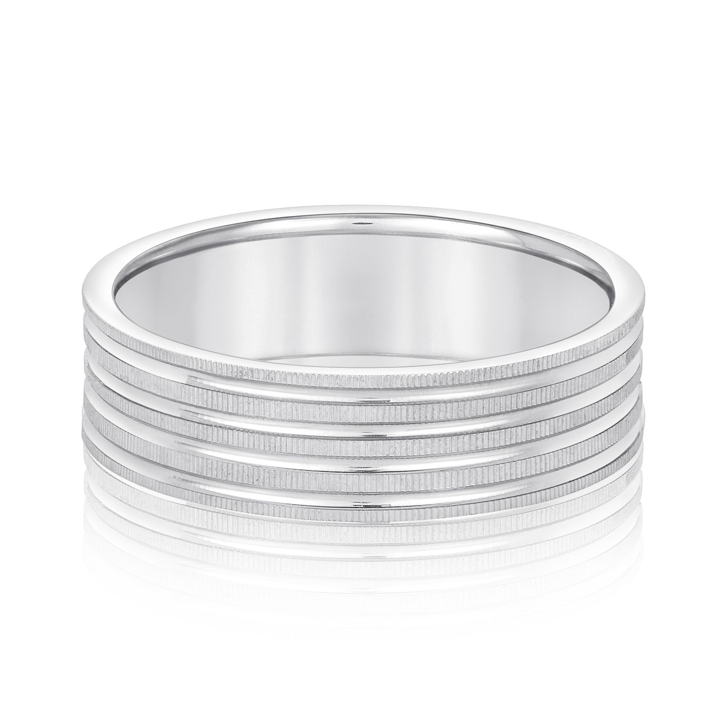 Men's Grooved Textured Wedding Band-VIRABYANI